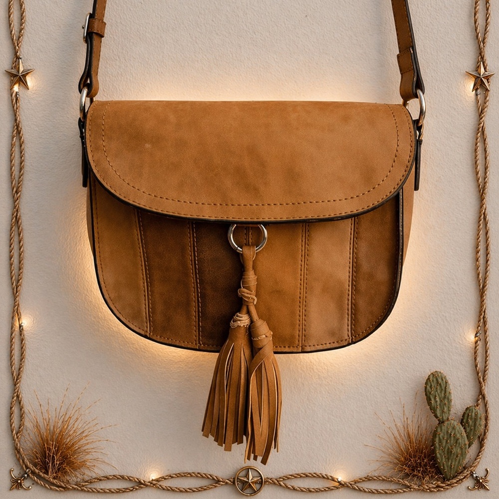 Dolce Vita tan leather western crossbody bag with tassel